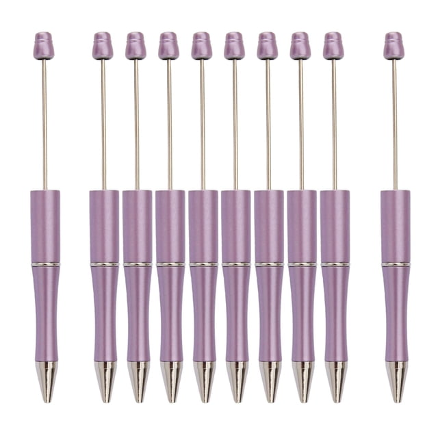 10 bolígrafos con cuentas para manualidades, tinta negra, bolígrafos de escritura novedosos, bolígrafos con cuentas violetas