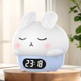 thumbnail image 1 of Luz nocturna de conejo de dibujos animados con reloj despertador Lámpara de conejito de silicona táctil (azul), 1 of 7