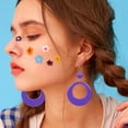 thumbnail image 6 of 6 Pairs 80s Neon Earrings for Women Circular Oval Earrings Retro Dangle Earring Neon Fluorescent Hoop Earrings Simple Resin Geometric Hollow Earrings Jewelry Costume Party 6 Colors DIY, 6 of 7