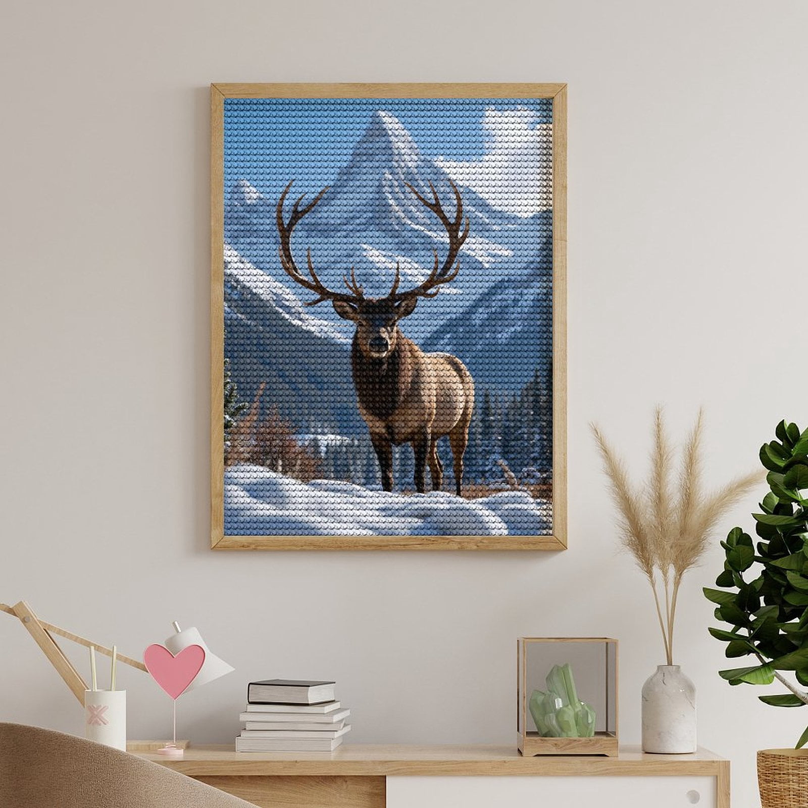 Diamond Art Kits for Adults - Majestic Elk Winter Mountain Scene 5d Diamond Painting for Adults, Diamond Art for Adults Beginners, Frameless Diamond Painting Kits for Adults for Home Wall Decor