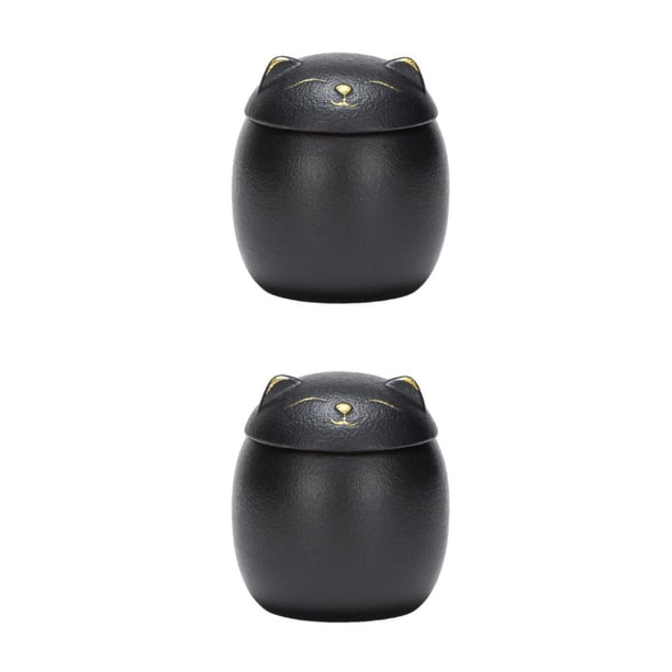 Bearachild Cerámica Tarro De Té De Cerámica Amplia Aplicación Robusto Y Duradero Portátil A Prueba De Humedad Lindo Negro 500ml negro 500ml 2Conjunto