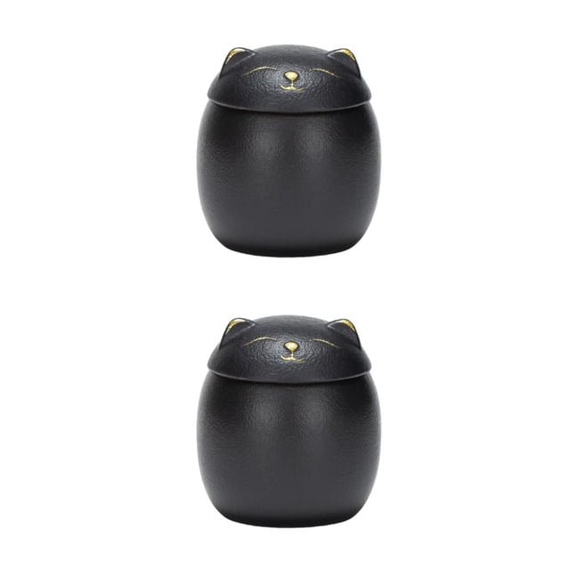 kurtrusly Bocaux en Céramique Grande Capacité Mignons pour Grand Application Forme de Chat Pots à Thé en Céramique Forme de Chat Pots de Rangement Noir 150ml 2ensemble