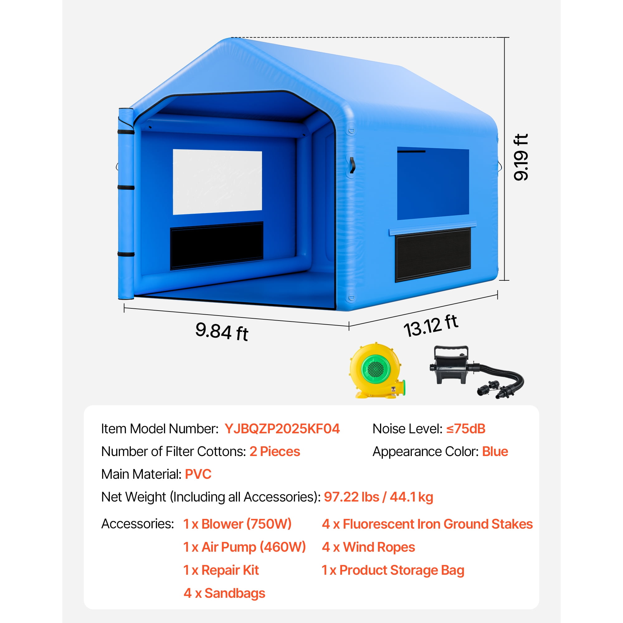 KFFKFF YJBQZP2025KF04 Inflatable Paint Booth PVC 13.12x9.84x9.25ft Blue