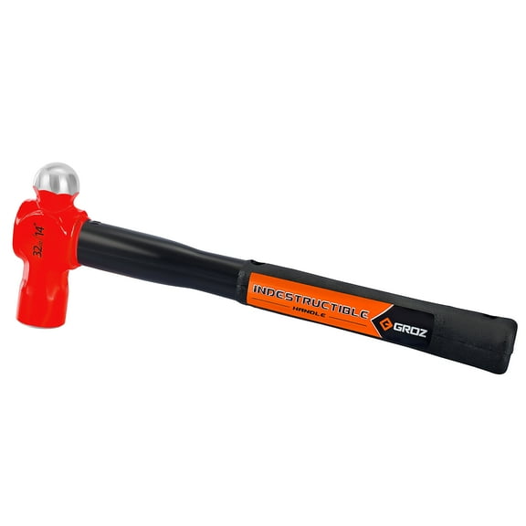 Groz 32 oz Head Ball Peen Hammer with 14" Indestructible Rubber and Steel Handle