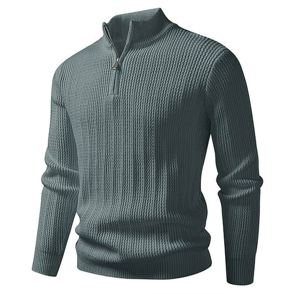 Men's Solid Sweatshirt Stand Collar Quarter Zipper Sweaters Fall Pullover Sweaters Long Sleeve Casual Loungewear Gray-1 XL