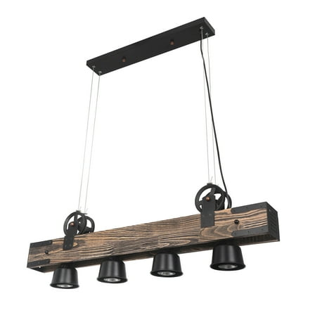 Rustic Dimmable Light Chandelier Retro Wood Beam Fixture Design Lamp Black
