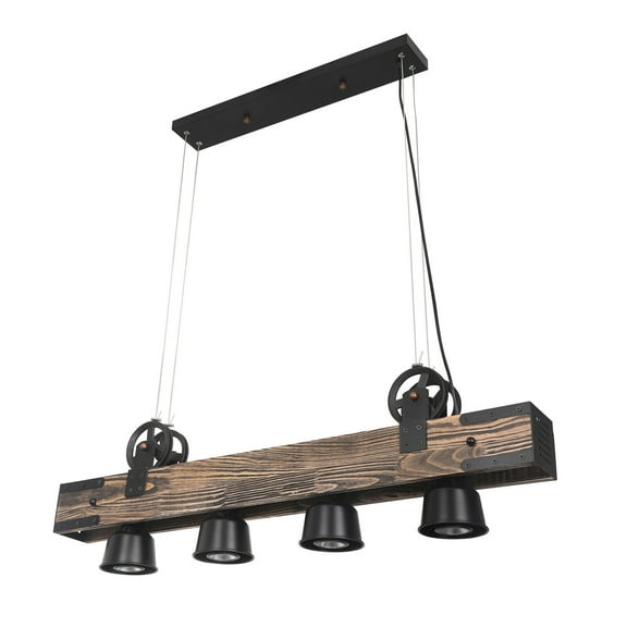 Rustic Dimmable Light Chandelier Retro Wood Beam Fixture Design Lamp Black