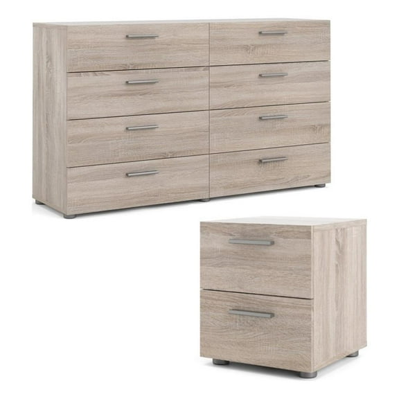 Pemberly Row 8 Drawer Dresser and 2 Drawer Nightstand 2 Pc Set in Truffle