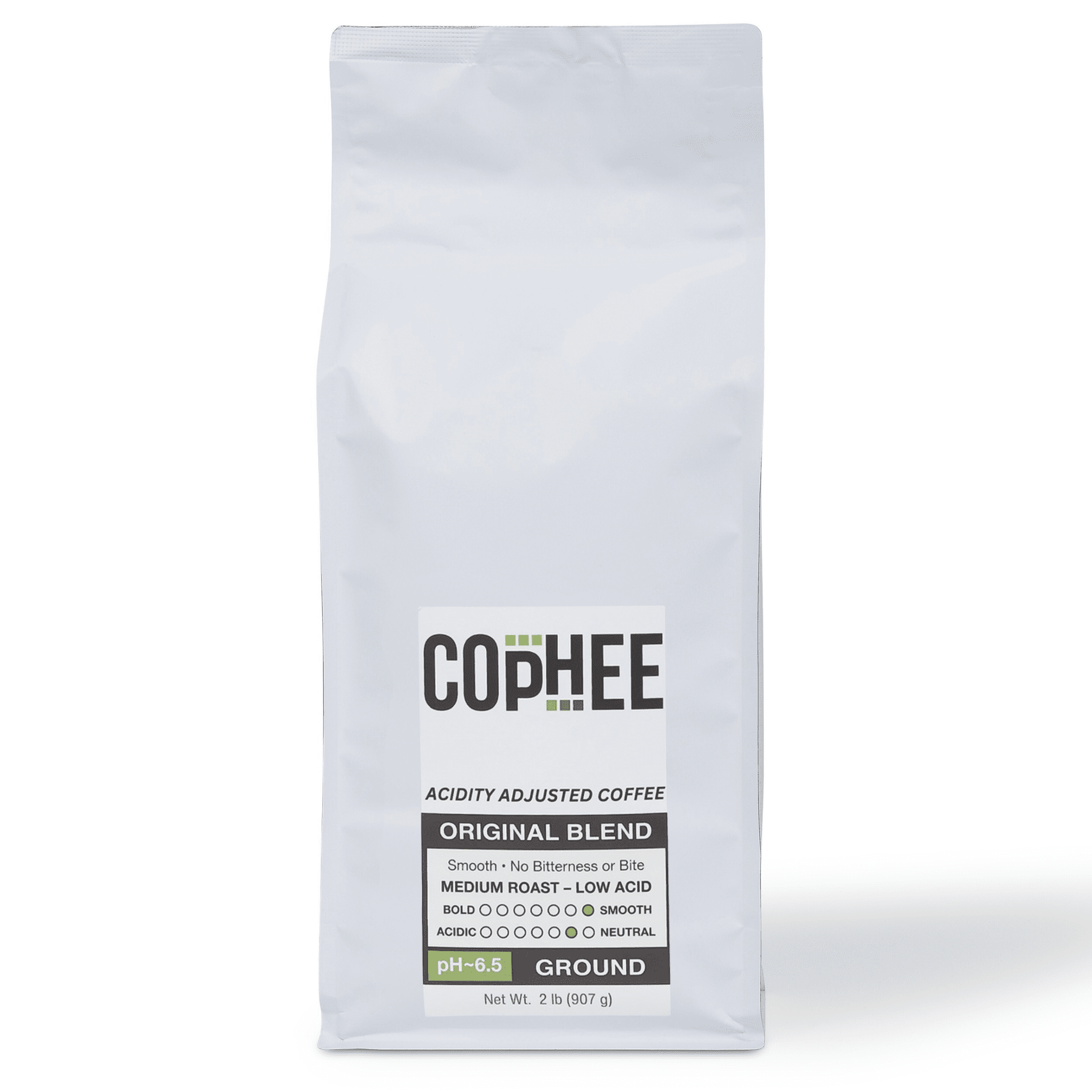 COpHEE - Low Acid Coffee for Reflux, Heartburn and Indigestion - 32 oz Ground Medium Roast Arabica