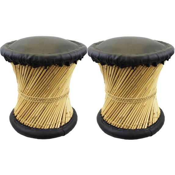 Natural Geo Moray Decorative Handmade Accent Stool (Set of 2)