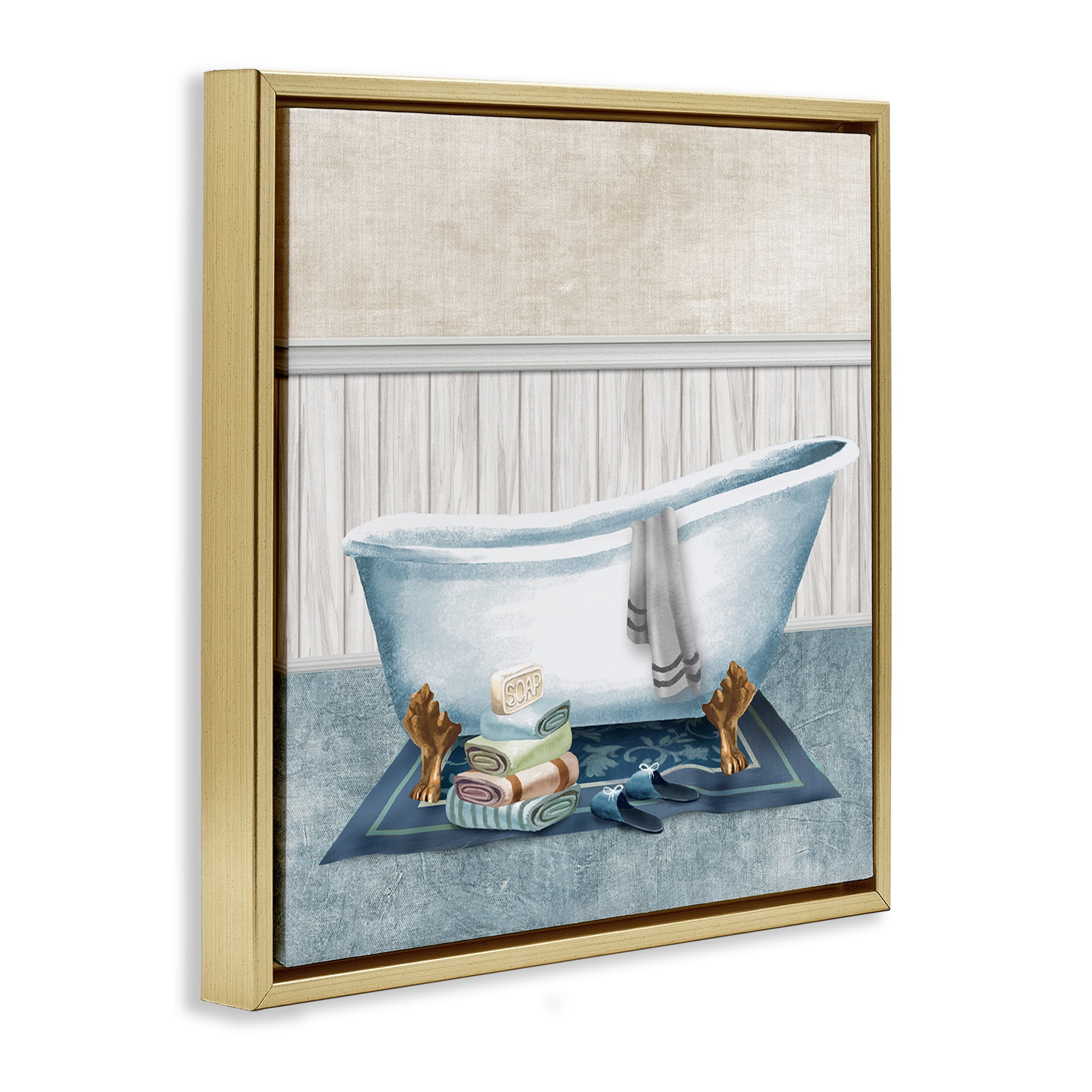 Stupell Industries Cozy Clawfoot Bathtub Spa Gold Framed Floater Canvas Wall Art, design by Conrad Knutsen