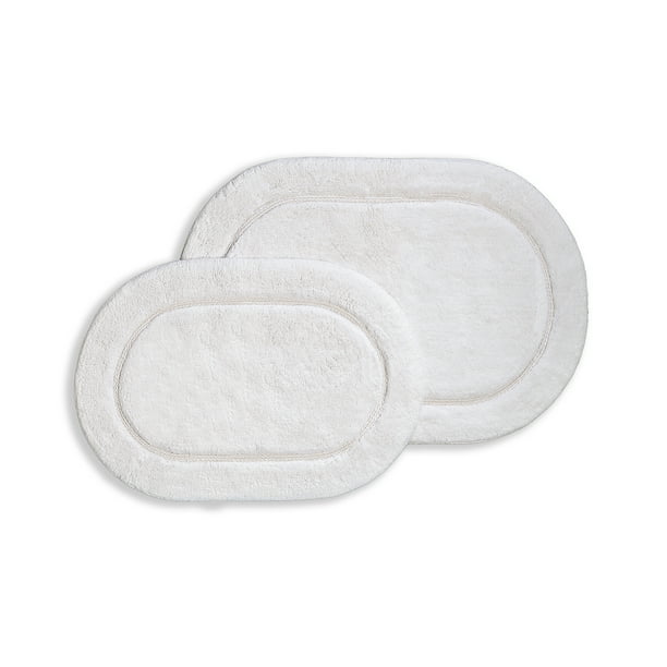 Cotton Solid 2Piece White Highly Absorbent NonSlip Oval Bath Rug Set