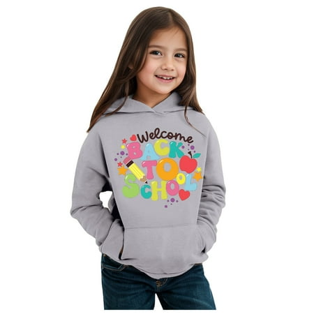 

Bjutir Toddler Girls Sweatshirts Kids Boys Autumn Winter School Season Kindergarten Letter Printed Long Sleeve Hoodie Warm Comfortable Tops Childrens Clothing Grey 5-6 Years