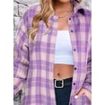 thumbnail image 4 of Women'S Button Down Flannel Shirts Plaid Shacket Long Sleeve Collared Long Jacket Coats & White L, 4 of 5