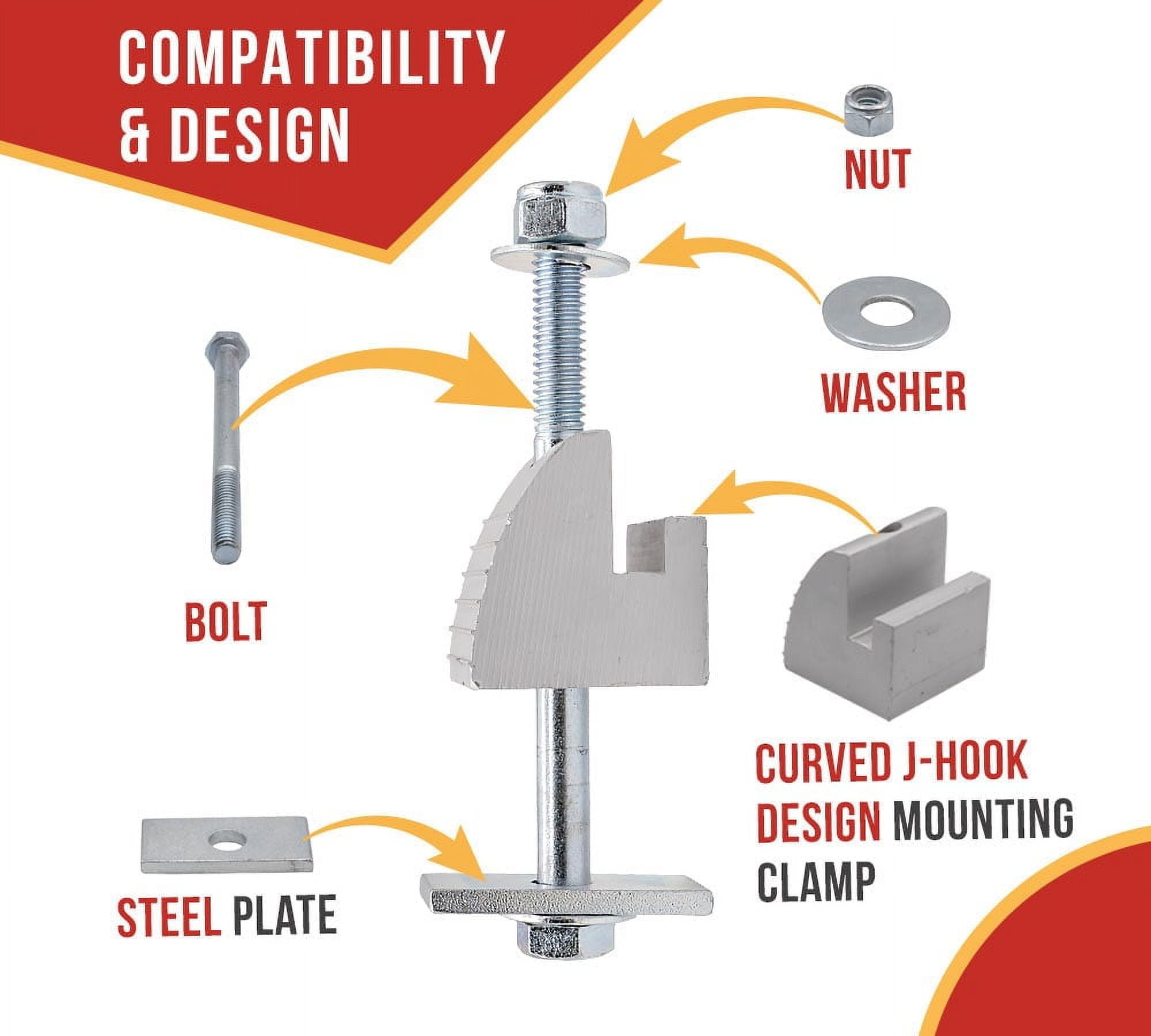 (4 Pack) Truck Tool Box Mounting Kit No Drill w/ Hardware for Pickup Truck Tool Box Mounting Kit - Universal Silver Truck Tool Box Tie Downs Accessories - J Hook Crossover Toolbox Clamps