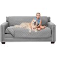thumbnail image 1 of Original Patent Pending Reversible Small Sofa Protector, Many Colors, Seat Width to 62 Inch, Furniture Slipcover, 2 Inch Strap, Couch Slip Cover Throw for Pets, Dogs, Kids, Light Gray, 1 of 8