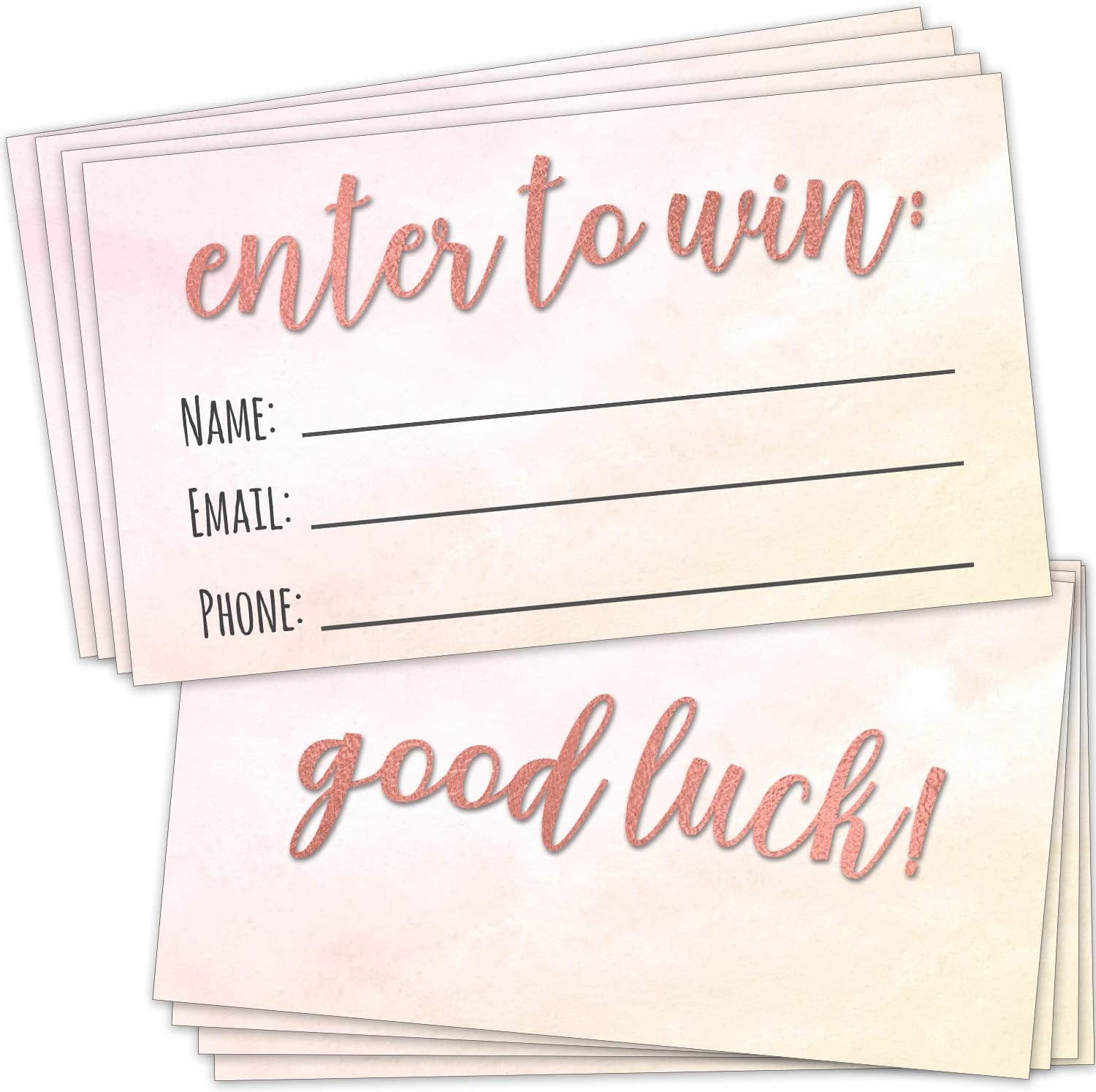 Enter to Win Cards - (Pack of 100) Rose Gold Foil Letterpress 3.5 x 2  Raffle Tickets Contest Entry Card Lucky Draw Blank Member ID 