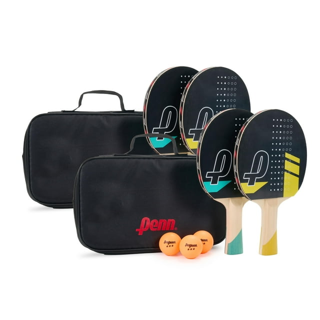 Juego de palas de tenis de mesa Penn para 4 jugadores con pelotas y bolsas