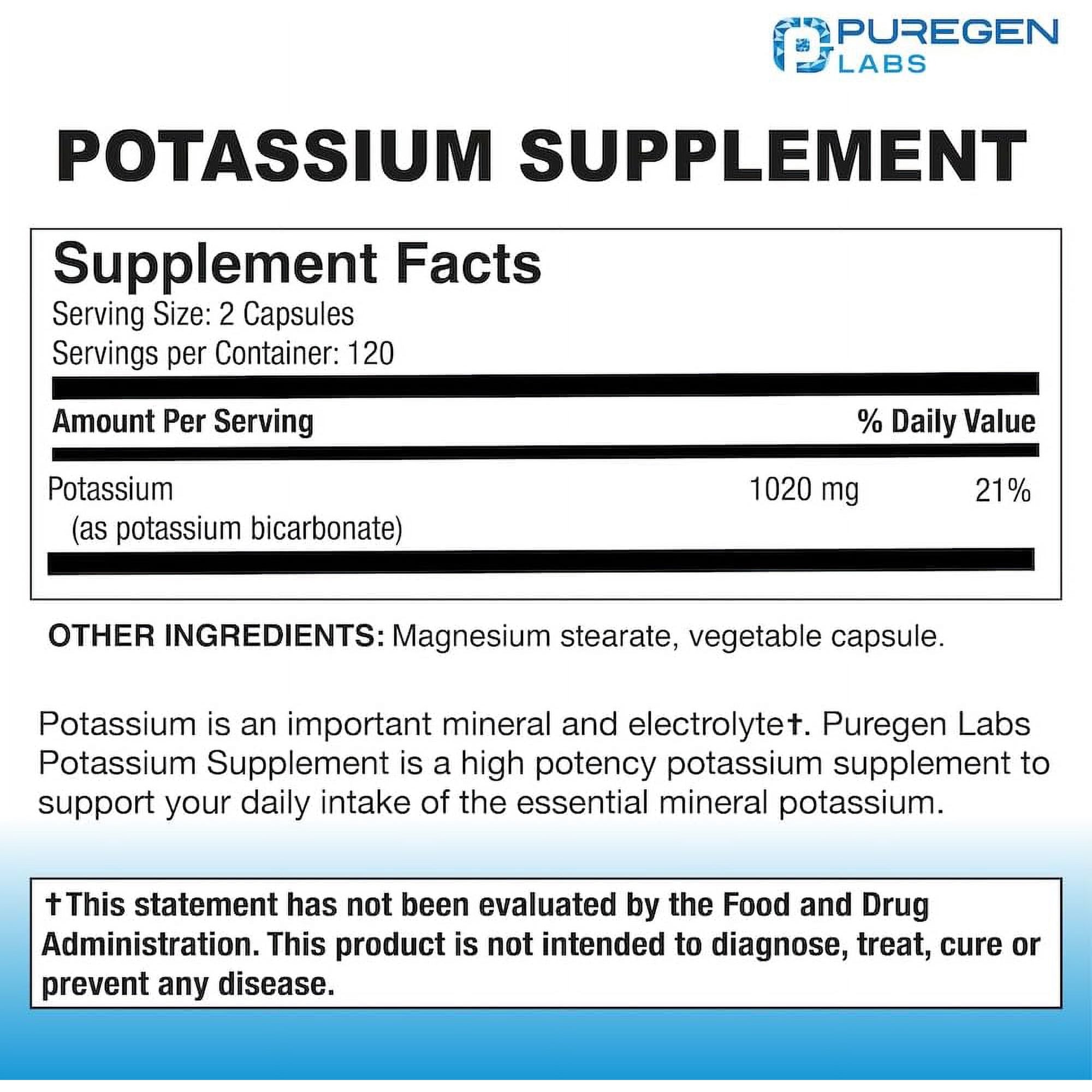 Puregen Labs Potassium Bicarbonate Supplement 1020 mg | Non-GMO | Gluten Free | 240 Vegetarian Capsules - 2PK