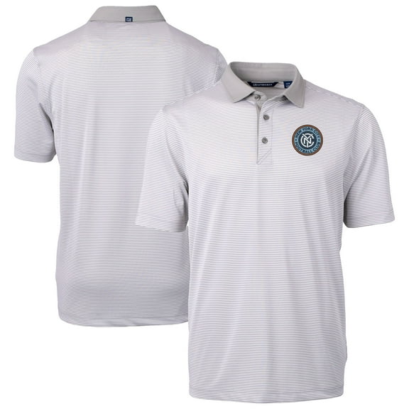 Men's-Cutter & Buck  Gray New York City FC Virtue Eco Pique Micro Stripe Recycled Polo