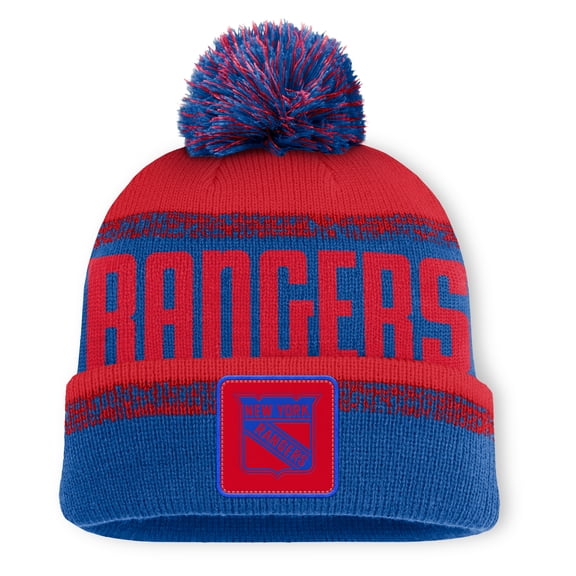 Men's Fanatics Blue/Red New York Rangers Fundamentals Thrive Cuffed Knit Hat with Pom