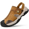 thumbnail image 1 of Hicooer GOOHIK Mens Closed Toe Sandals, Sport Sandals Casual Leather Handmade Sandals Adjustable Fisherman Beach Sandals For Outdoor Walking Driving Brown, 1 of 8