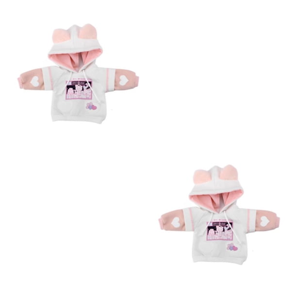 Ounissouiy Sudadera con capucha de muñeca con cordón, jersey de manga larga de juguete Adorable de dibujos animados con oreja, decoración de blanco rosa 2piezas