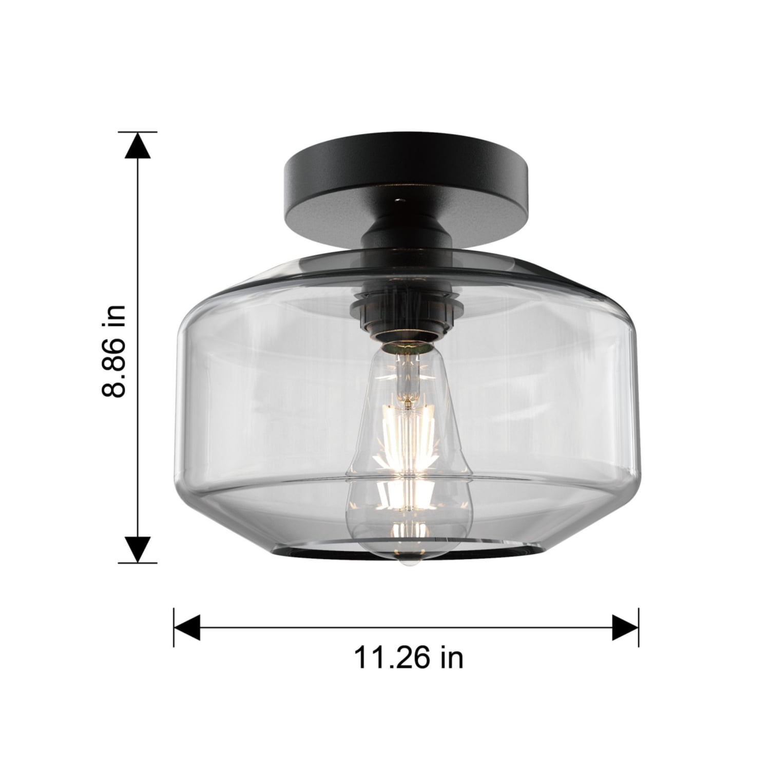 Better Homes & Gardens 12" Architectural Semi Flush Ceiling Light, Black Finish Clear Glass Shade