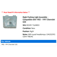 thumbnail image 2 of Right Parking Light Assembly - Compatible with 1983 - 1991 Chevy G30 1984 1985 1986 1987 1988 1989 1990, 2 of 2