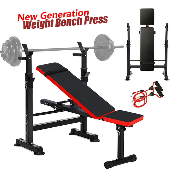 Folding Weight Bench With Barbell Rack Lifting Press Gym Multifunctional Workout Station Rest Adjustable Incline Com - Wall Mounted Fold Down Bench Press