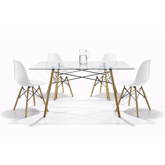 Set de 4 Sillas y Comedor Mundo In  Sillas JM-1618 Oslo Blanco y Comedor Rectangular