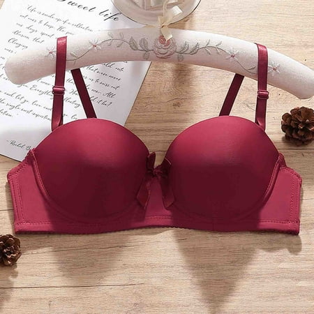 Up to 60% off Wireless Bra  Women s Daily Adjustable Underwear Gathered Thin Bra Without Steel Ring(Wine 34)