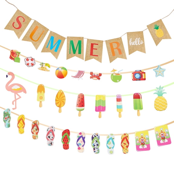 Hawaiian Summer Fruit Theme Birthday Party Happy Birthday Decorations Photo Backdrop Flamingo Pineapple Banner Bunting Garland for Party Decorations