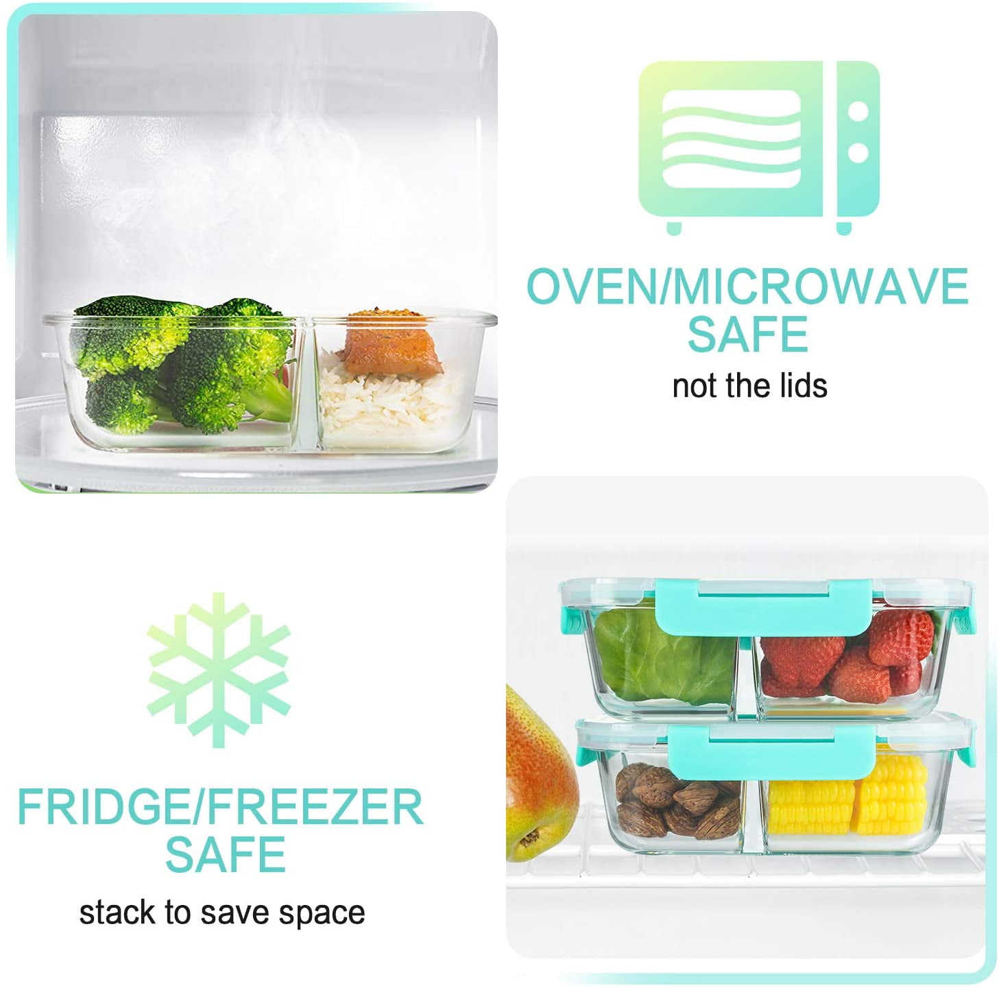 Glass Meal Prep Containers 3 Compartment Super Bundle (5-Pack With Sauce  Cups & Labels) Meal Prep Glass Containers/Bento Box Containers. Microwave 