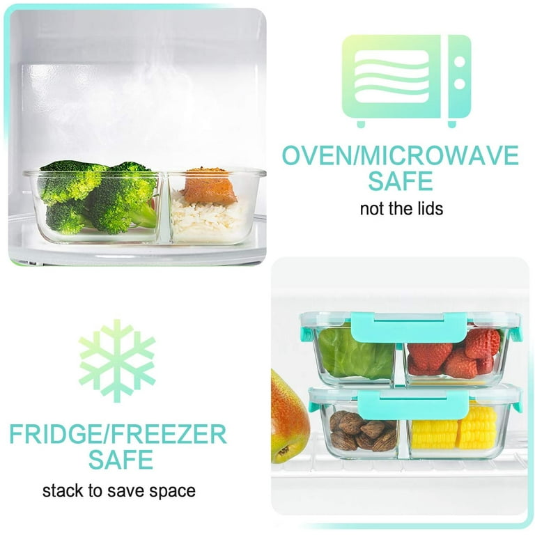 3-Pack] Glass Meal Prep Containers 3 Compartment - Food Storage