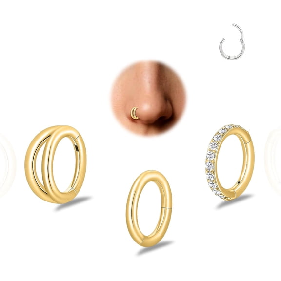 3PCS Titanium Earrings Nose Rings, G23 Titanium Small Hoops Septum Clicker Rings, 16G Helix Lip Cartilage Helix Rook Daith Lobe Conch Tragus Piercing for Women Men