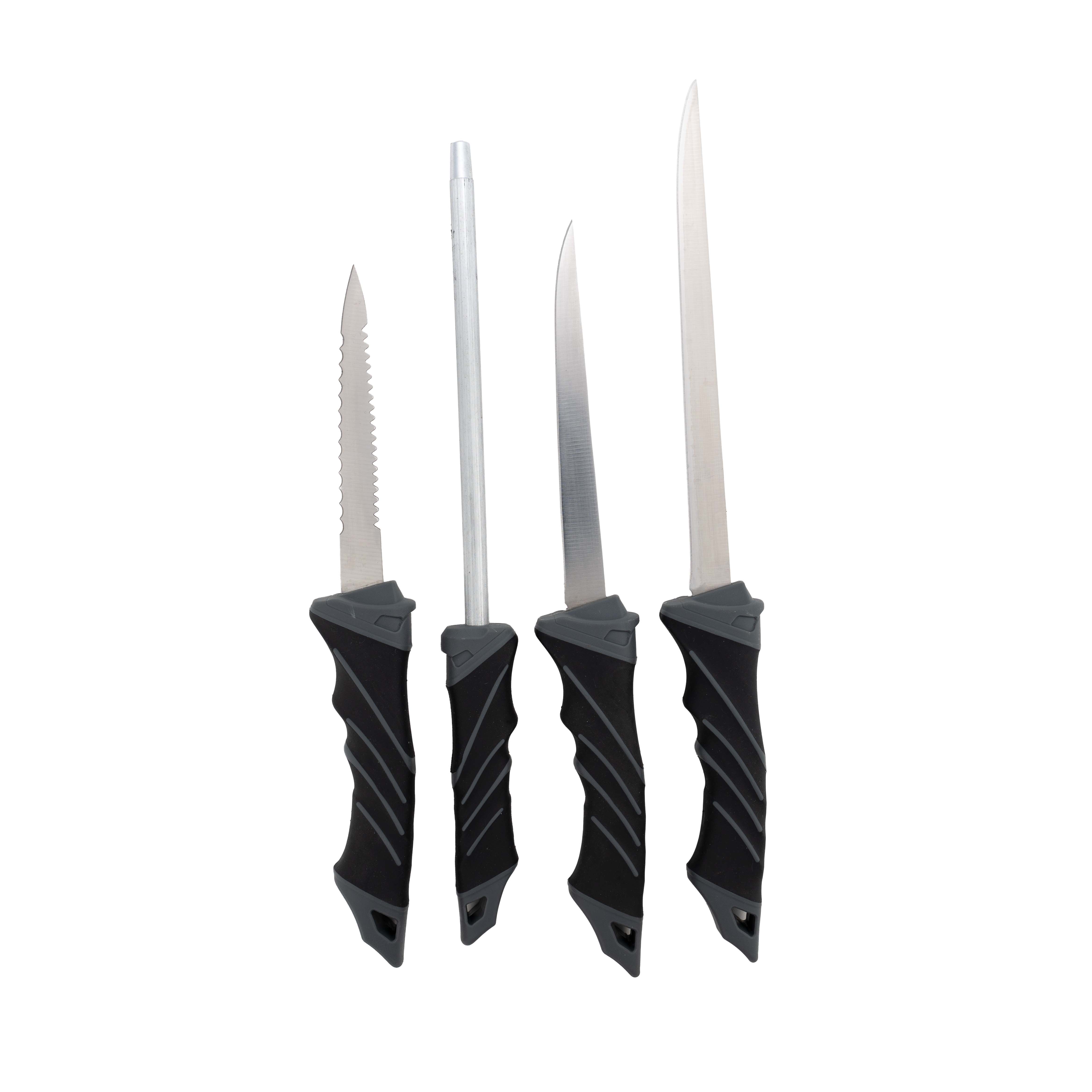 Set de 5 piezas de cuchillos fileteadores con hojas de 6 y 8 pulgadas, escamador y afilador, kit de limpieza para pesca 8