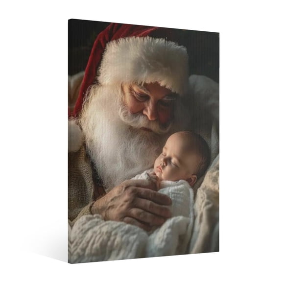 Vintage Jesus Nativity Scene Canvas ，Santa Claus Wall Art Paint , Christian Jesus Wall Art Decor,Christmas Wall Religious Artwork for Prayer Church Home Living Room,Bedroom Wall Decor Framed