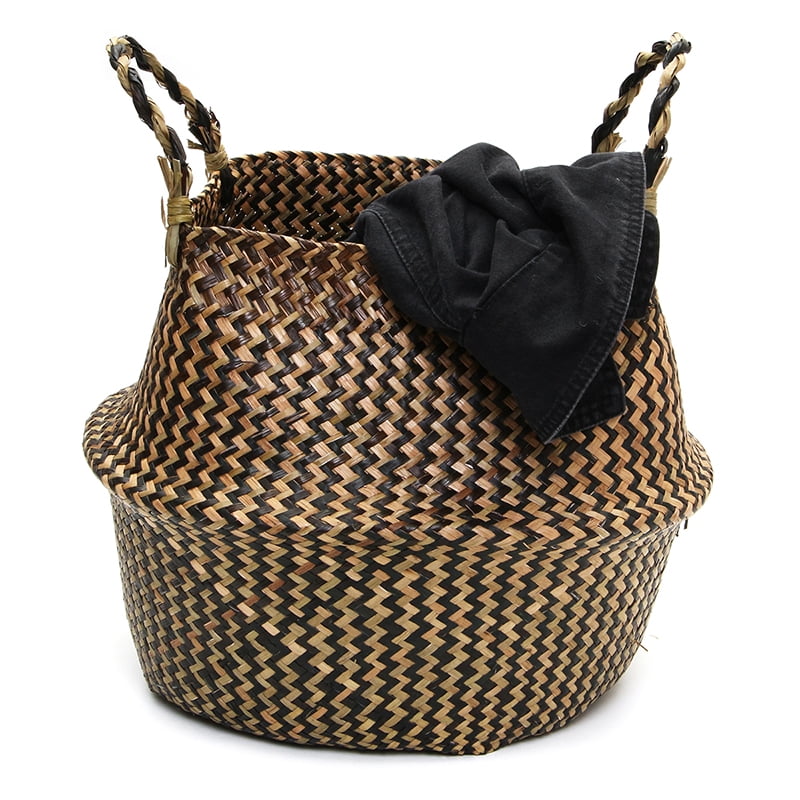 BrilliantJo Seagrass Belly Basket 12.6 x 11.02 inch Set of 2 Woven Plant Pot Holder Handmade Home Decor for Storage Plants Picnic Grocery Large 