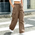 thumbnail image 2 of Women's Lightweight Hiking Cargo Pants Outdoor Quick Dry Casual Travel Sweatpants Wide Leg Elastic Waist Button Pockets, 2 of 6