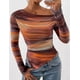 thumbnail image 3 of Blusa PRETTYGARDEN Otoño 2025 con Escote Bardot y Teñido Anudado Marrón S, 3 of 9