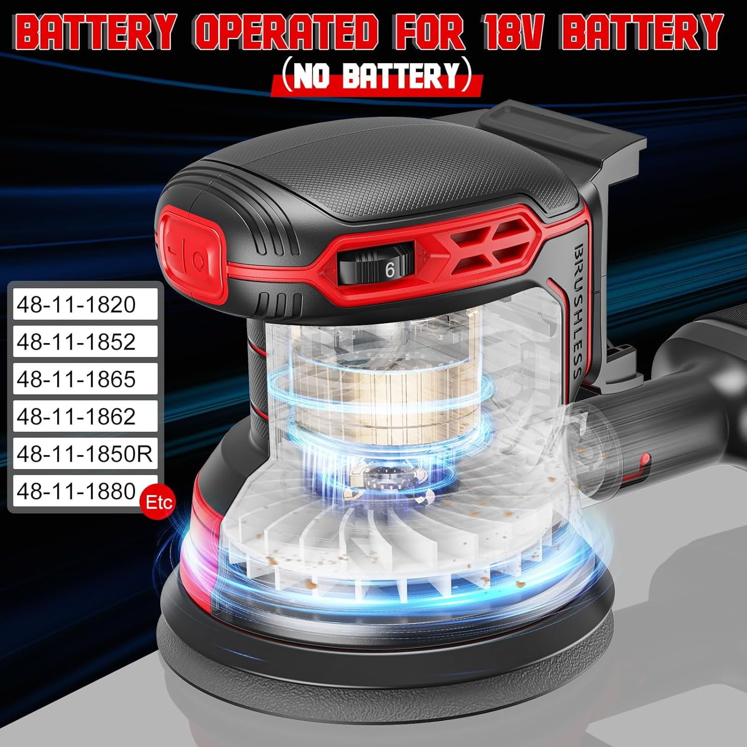 Cordless Orbital Sander Compatible for  18V, Brushless Electric Sander with 12000 RPM and 6 Variable Speeds