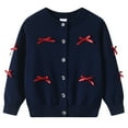 thumbnail image 4 of Abcomgle Girl Cardigan Sweater 7-8 Cute Bownot Button Down Girls Cardigan Knit Long Sleeve Crewneck Sweater Girls,4-5Years,Navy, 4 of 4