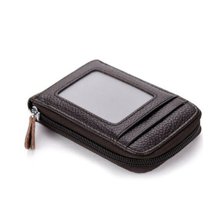 Jamlynbo Men's Boys Leather Wallet Credit Card Holder Bag Coin Zipper Pocket Organizer RFID Blocking Thin Purse Hodler, Size: 7.5 cm*11.5 cm, Brown