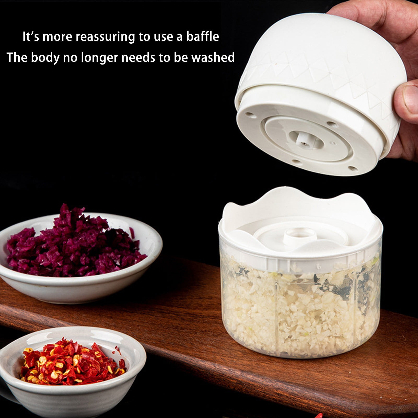 openpig Electric Garlic Chopper, Mini Portable Veggie Chopper, 250ML Garlic Grinder Masher Onion Chopper, Blender to Vegetable, Wireless Food Processor for Ginger, Chili, Fruit, Meat, etc