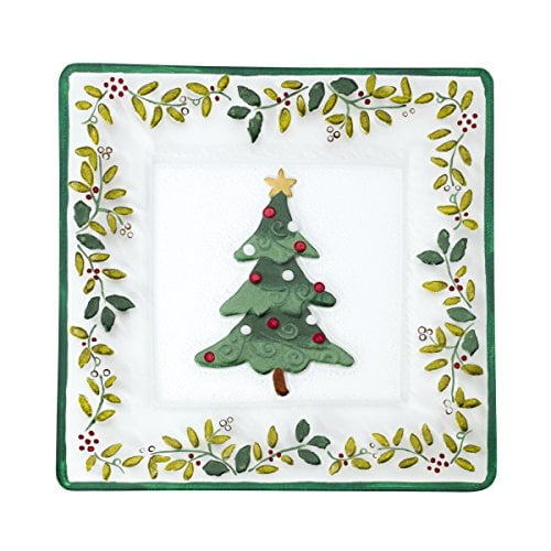 Pfaltzgraff Winterberry 13.5 in Square Glass Tree Platter