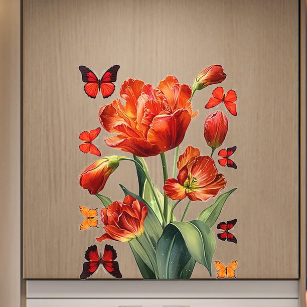 Pegatina estática perfecl para ventana mariposas y tulipanes 30 cm x 40 cm