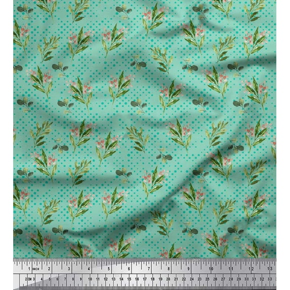 Soimoi Green Cotton Jersey Fabric Dots & Leaves Print Sewing Fabric Yard 64 Inch Wide