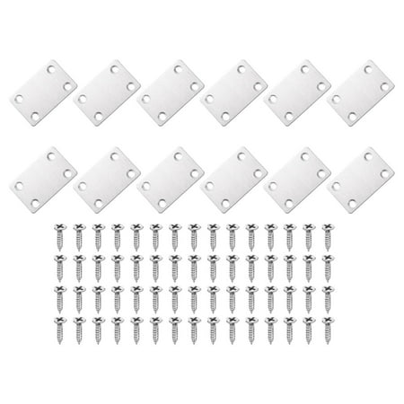 Uxcell 12 Pack Square Flat Bracket, 2.36" x 1.46" Metal Flat Corner Bracket Right Angle Corner Brace Mending Plate with Screws, Silver