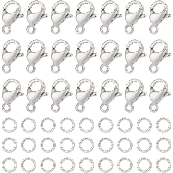 1 box 1 box 240pcs Lobster Claw Clasps 304 Stainless Steel Lobster Clasps with 120pcs Open Jump Rings Kit Silver Necklace Bracelet Clasp Fasteners Hook for Jewelry Making Women Adult DIY Craft
